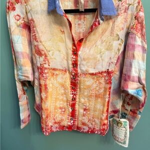Aratta Multicolor Floral and Plaid Women's Top NWT.  One size